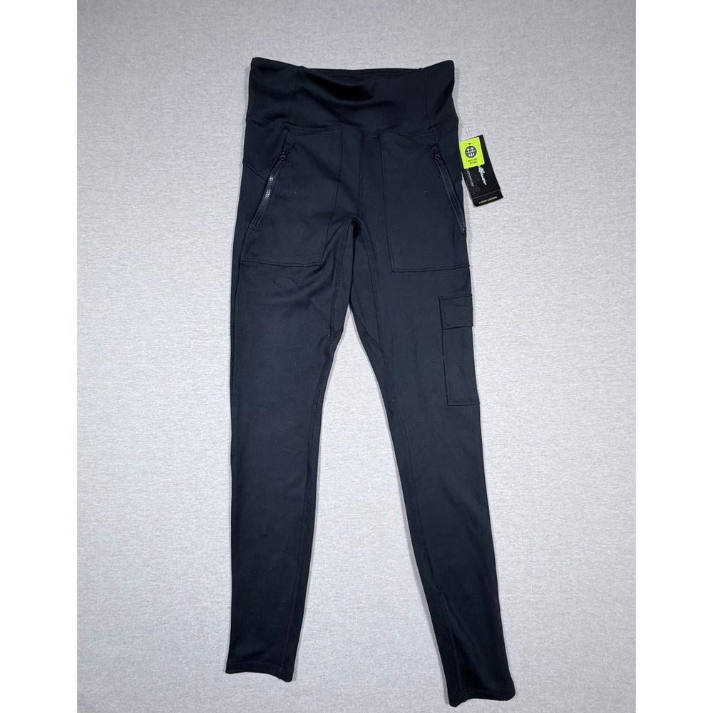 Eddie Bauer Womens Lunar Leggings Black Cargo Zipper Pockets Moisture Wicking S